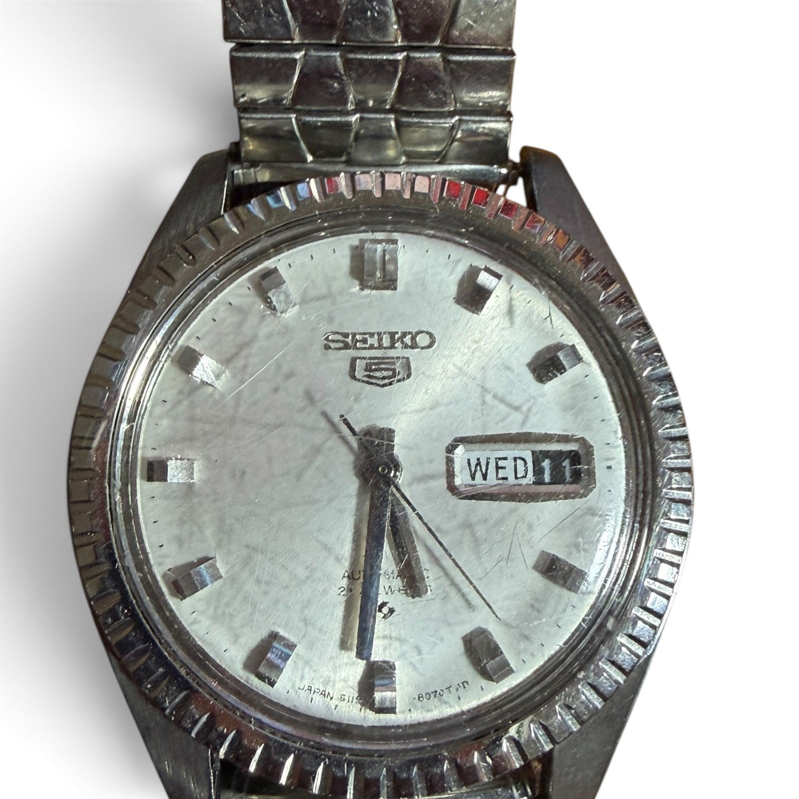 Seiko 5 Automatic Mens Wristwatch 21 Jewels Silver Stainless Steel Classic